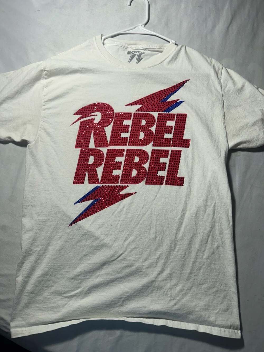 David Bowie Rebel Rebel Graphic T-Shirt with Rhinestone Detail